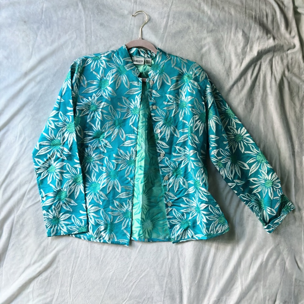 Chico's silk Teal Floral Blazer